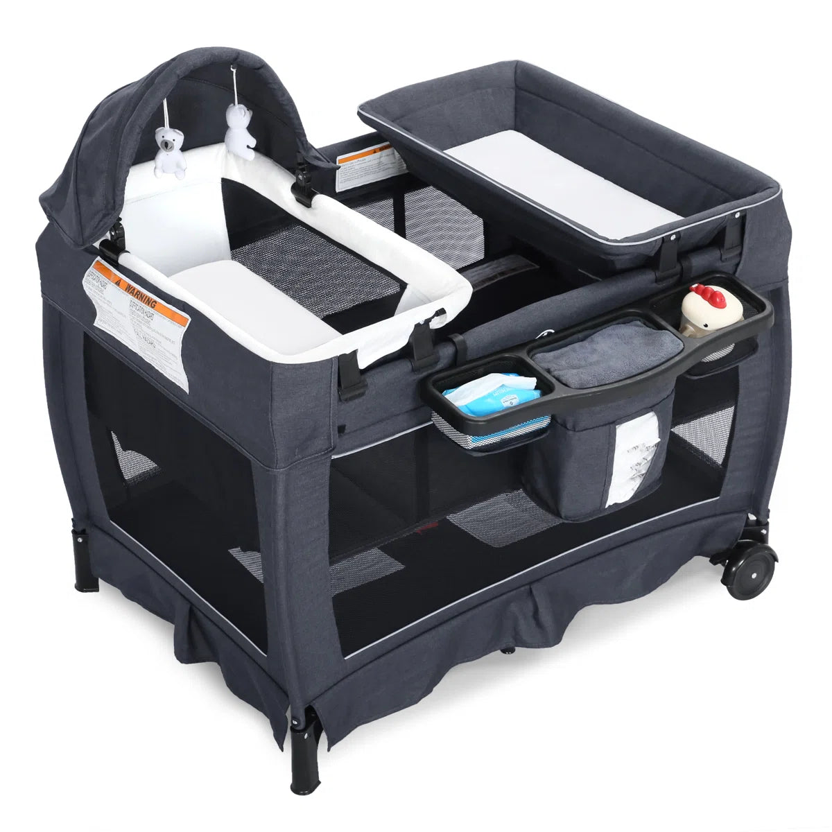 4-in-1 Convertible Baby Playard with Bassinet, Diaper Changer, Cradle&Bedside Sleeper