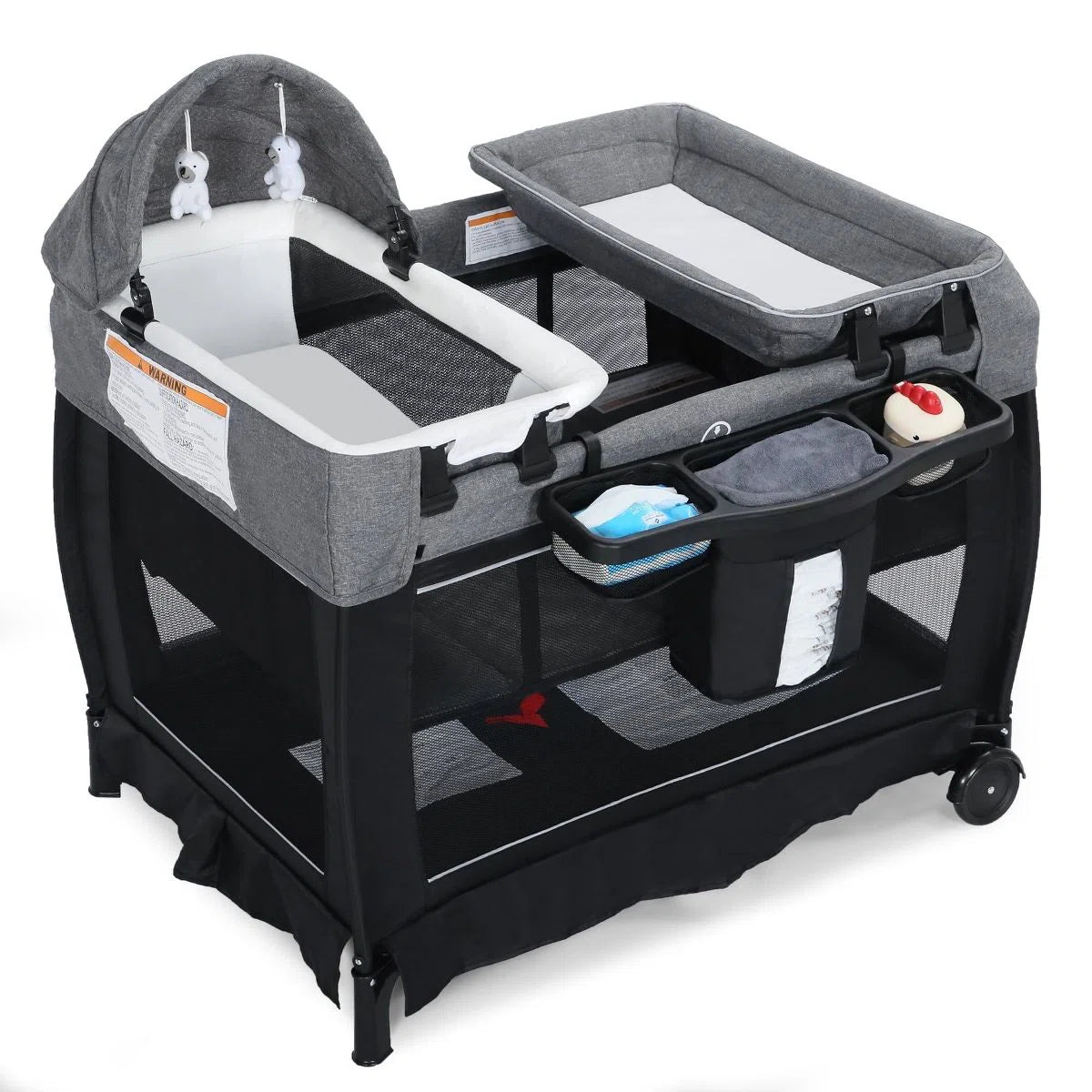 4-in-1 Convertible Baby Playard with Bassinet, Diaper Changer, Cradle&Bedside Sleeper